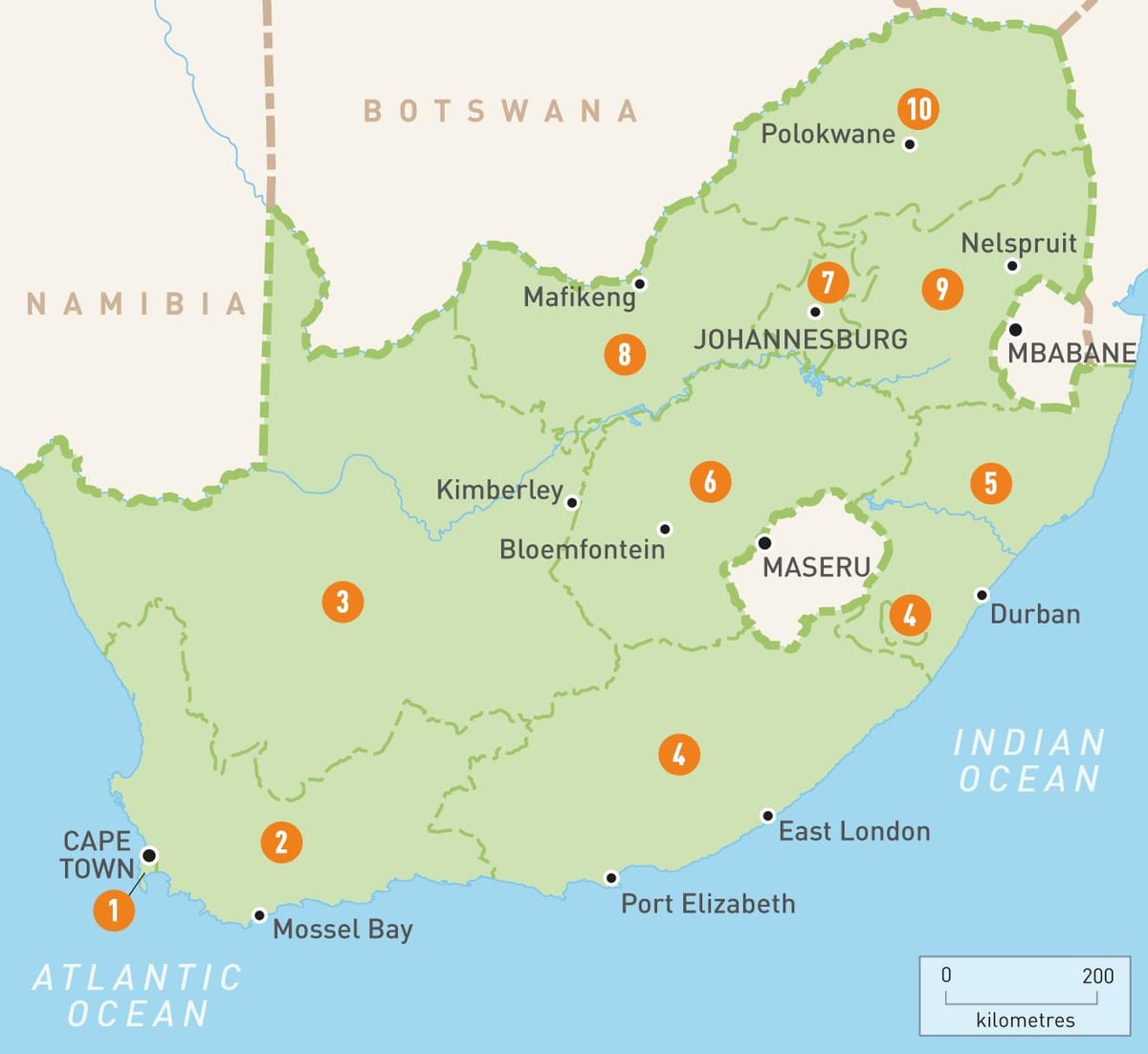 Cape Town, Afrika Selatan pada peta