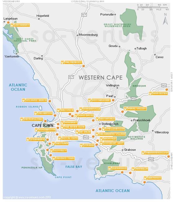 peta dari Cape Town lapangan golf 