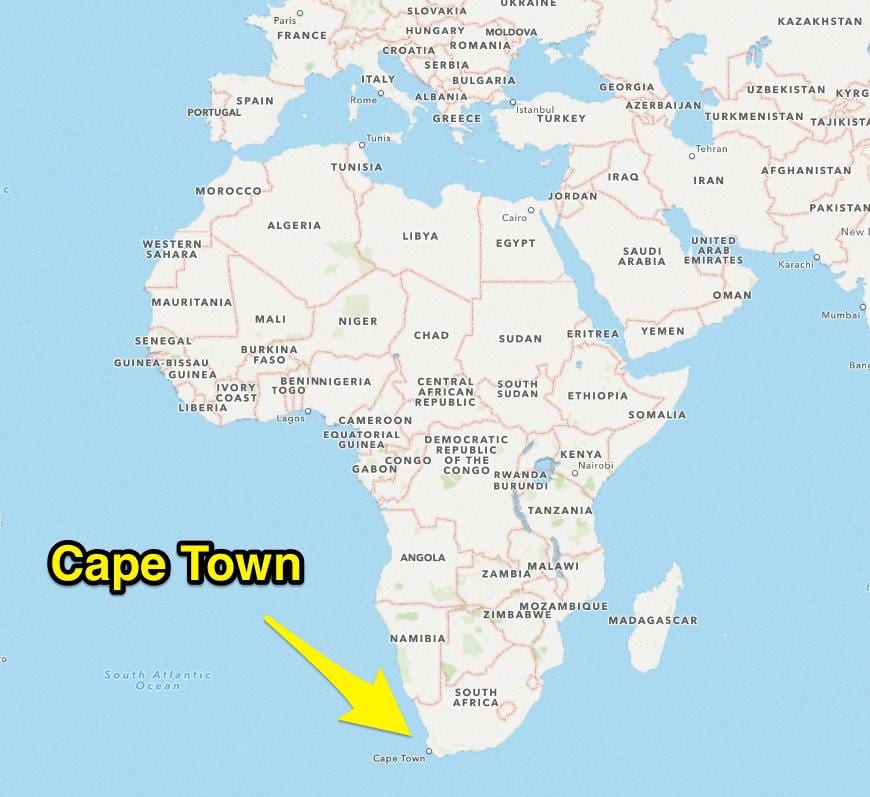 Cape Town lokasi pada peta dunia