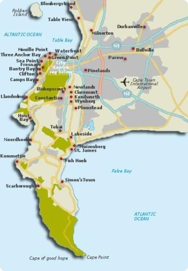 Cape Town lingkungan peta