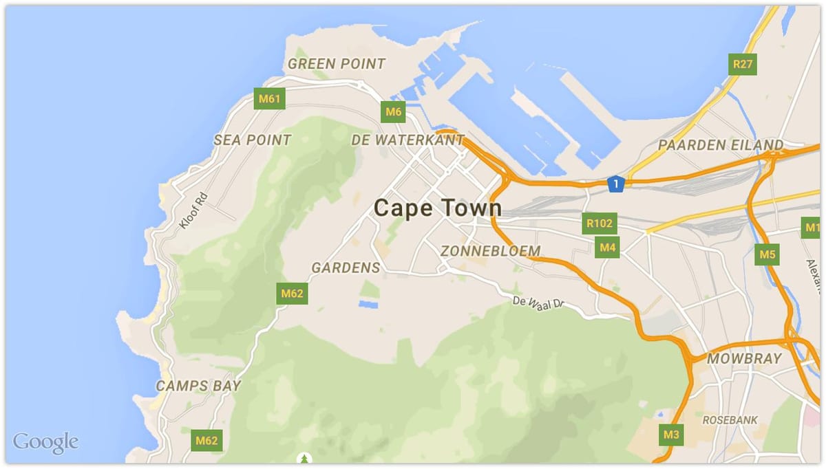 peta dari de waterkant Cape Town
