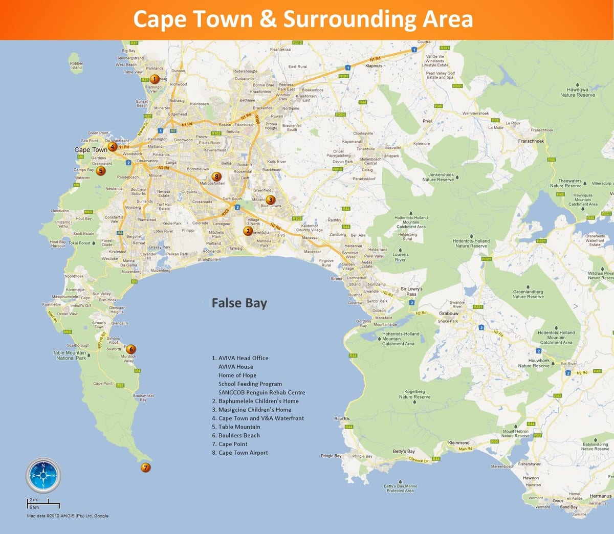 peta dari Cape Town area, Afrika Selatan