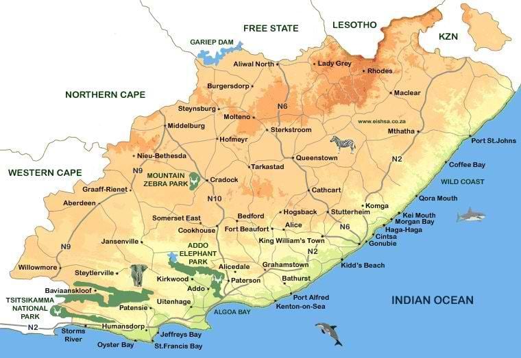 peta dari eastern Cape Towns