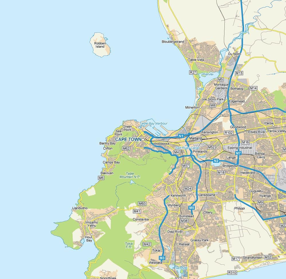 Cape Town-pusat kota peta