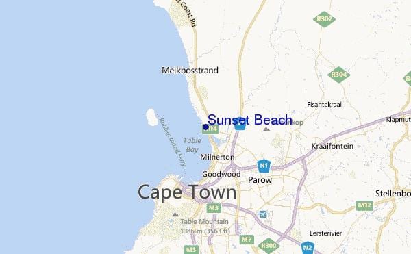 peta dari sunset pantai Cape Town