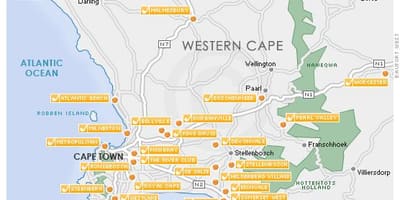 Peta dari Cape Town lapangan golf 