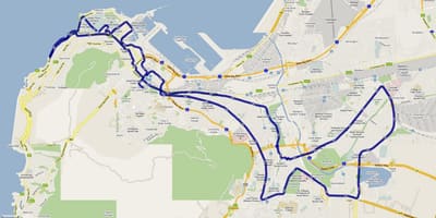 Peta dari Cape Town rute marathon 
