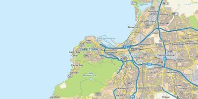 Peta rinci dari Cape Town dan sekitarnya