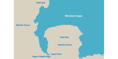 Peta dari table bay, Afrika Selatan